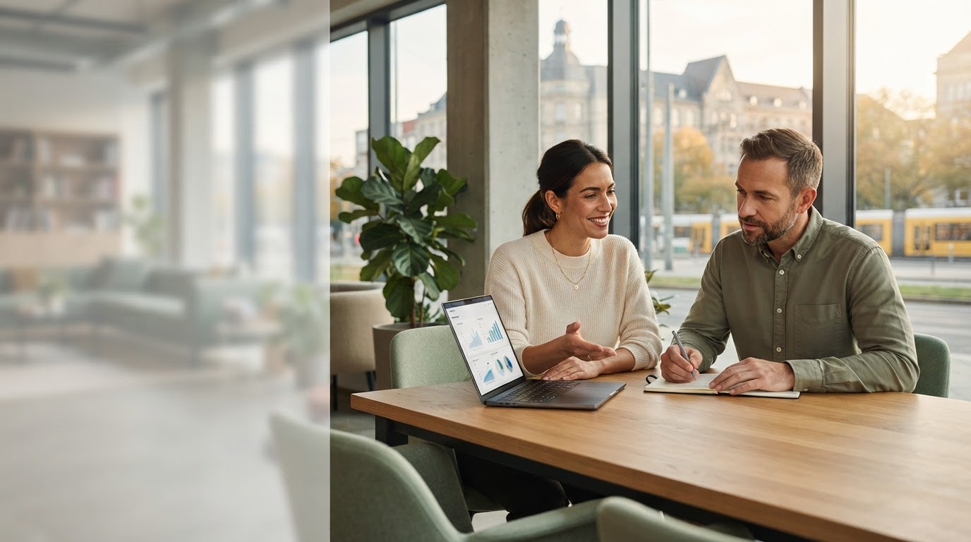 Sklondaruve – Person analysiert Marktdaten entspannt auf einem Tablet im Homeoffice